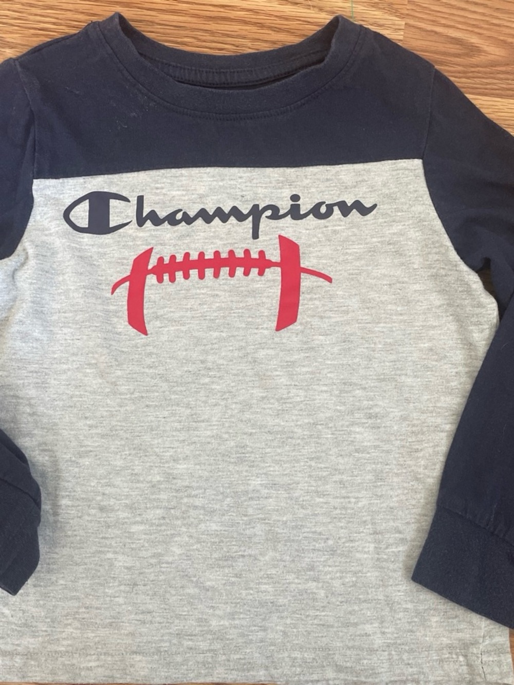 Champion Boys' Long Sleeve Two-Tone Tee in Gray, Navy & Red Graphic